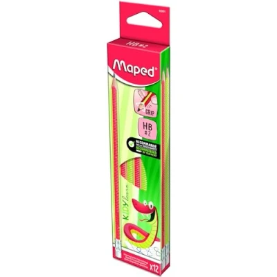 Image de Maped Boîte de 12 crayons graphite HB triangulaire Kidy Learn pointe gomme texture antidérapante, 853601