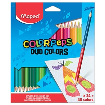 Image de Maped Crayons de Couleur Duo 2 en 1 Color&#039;Peps Pochette 24 Couleurs Double Mine Résistante pour 48 Bois Certifiés FSC