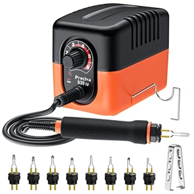 Image de 23W Kit de pyrogravure sur bois,Preciva ensemble d&#039;outils à bois professionnel avec station fer souder, température réglable 250 600C, 8 embouts et supports pour