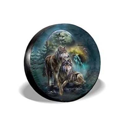 Image de Loup Imprimé en 3D Couverture De Roue Secours Antipoussière Housse Premium Pneu Universelle pour Camion Auto Remorque SUV 15Inch
