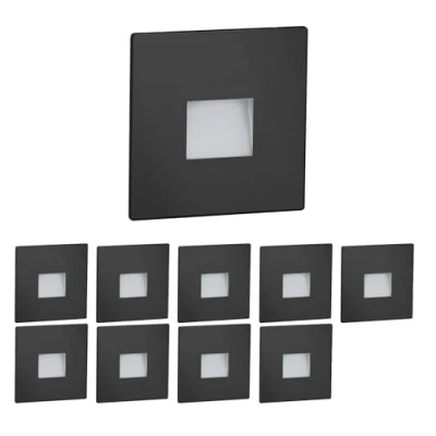 Image de ledscom.de 10 pièces LED lumière d&#039;escalier/lampe murale encastrée FOW pour l&#039;intérieur et l&#039;extérieur, downlight, carré, noir, 85 x 85mm, blanc chaud