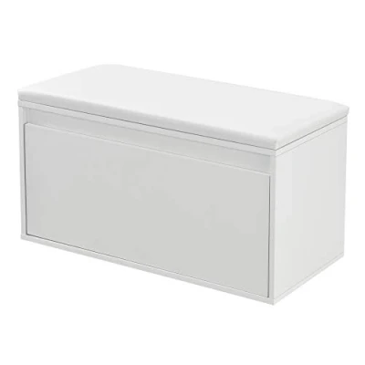 Image de [en.casa] Banc à Chaussures Design avec Tiroir Meuble d&#039;Entrée Siège Rembourré Range Stylé pour 3 Paires Panneau de Particules PU 80 x 39 45 cm Blanc
