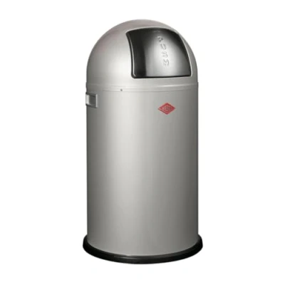 Image de WESCO Poubelle Pushboy de couleur argentée, tôle d&#039;acier revêtue par pulvérisation, volume 50 litres, grand rabat en acier inoxydable, récipient intérieur amovible
