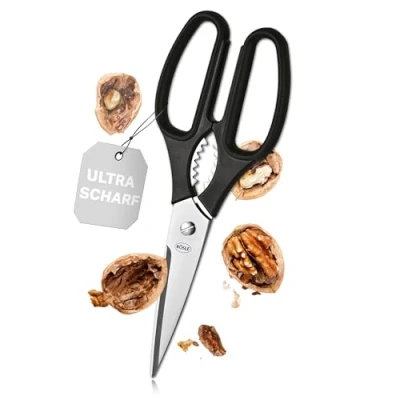 Image de RÖSLE Ciseaux de Cuisine Universels Haute Qualité Micro dentelure pour une Coupe Précise Casse Noix Poignée en Plastique Acier inoxydable 18/10 Convient aux Gauchers