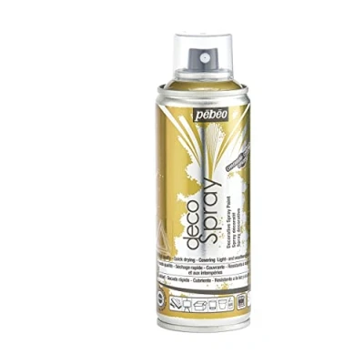 Image de Pébéo Peinture Acrylique en Spray Pour la Décoration Multi Supports Intérieur et Extérieur Base Eau, Faible Odeur 200 ml Finition Chromé Coloris Or