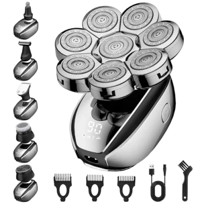 Image de Rasoir Electriques Hommes, 6 in 1 Homme Electrique, Tete Chauve Têtes Rotatives 8D, IPX6 Étanche, Skull Shaver