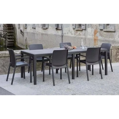 Image de Dmora Table d&#039;extérieur Roma, à manger rectangulaire extensible, de jardin extensible effet rotin, 100% Made in Italy, 150x90h72 cm, Anthracite