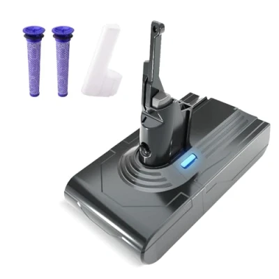 Image de Batterie pour Dyson aspirateurs V8 SV10,Batterie Li ION Compatible avec Absolute Fluffy Animal SV10 STANEW, de Remplacement 2 Filtres 21.6v 4500mAh