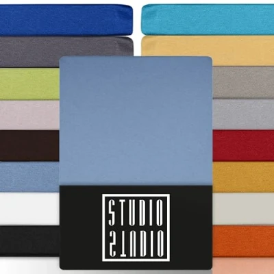 Image de STUDIO Basic Drap Housse 160x200 cm, 100% Coton peigné, certifié Oeko TEX 100, qualité de Marque, Matelas 160 x 200 jusqu&#039;à 25 Bleu Moyen