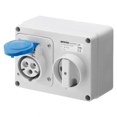 Image de Gewiss GW66004 Prise de Courant interverrouillée Horizontale, IP44, 6 références, pôle 2P+E, 200V 250V, 16 A, 50 Hz/60 Hz, Bleu