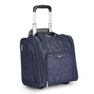 Image de Amazon Basics Bagage cabine compact, 35.5 cm, Bleu marine matelassé