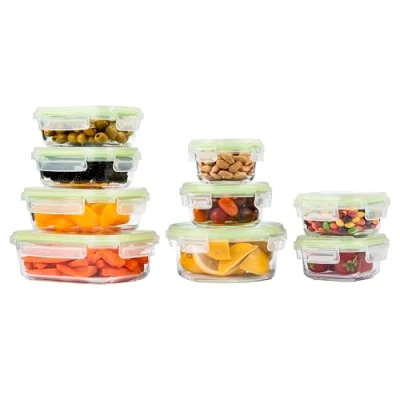 Image de Home Fleek Boite Hermetique Alimentaire Verre de Conservation Alimentaire, Récipient en Pour Peu Encombrants Micro Ondes Et Congélateur (Set 9, Vert)