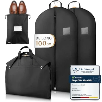 Image de Bruce.® 2x Premium Housse Vetements à Suspendre 100x60cm avec 1 Sac Chaussures, Pliable de Rangement Vetement Penderie and Voyage, Idéale comme Costume Homme, Robe Mariée