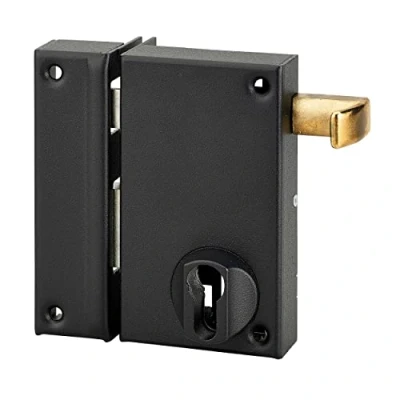 Image de THIRARD Boitier de serrure verticale en applique double entrée à tirage pour porte d&#039;entrée, axe 45mm, gauche, 75x130mm, noir