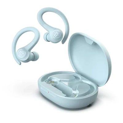 Image de JLab Go Air Sport+ Écouteurs Bluetooth sans Fil Sport, True Wireless, Oreillette avec 35 Heures de Batterie, Indice d’Étanchéité IP55, Contrôle par Application, Bleu Clair