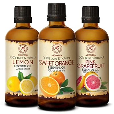 Image de Ensemble Huiles Essentielles 3x100ml HE Citron Orange Pamplemousse Kit Aromathérapie pour le Diffuseurs de Bain Pure et Naturelle
