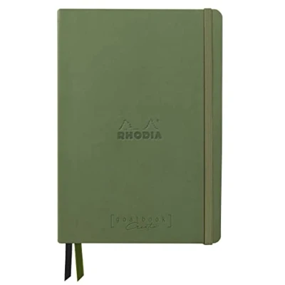 Image de RHODIA 194445C Carnet Rigide Bullet Journal Goalbook Creation Sauge A5 14,8 x 21 cm Pointillés Dot 160 pages Papier Clairefontaine Maya Noir 120 g/m² 2 Rubans Couverture Simili Cuir