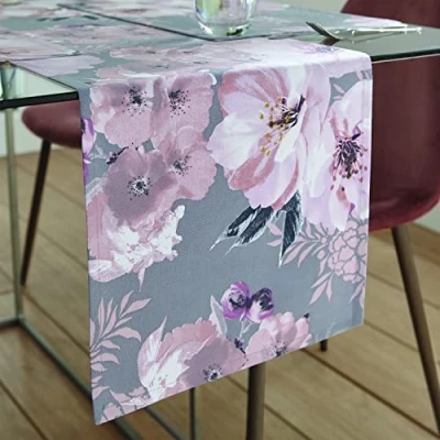Image de Catherine Lansfield Chemin de Table en Coton Motif Floral Gris 33 x 220 cm