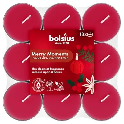 Image de Bolsius 18 Bougies Chauffe Plat Parfumées Merry Moments Temps de Combustion Long 4 Heures Diamètre 38 mm Extraits Naturels Contient la Cire Végétalienne Sans Huile Palme