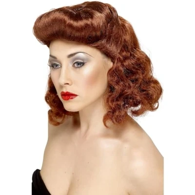 Image de Smiffys Perruque fille pin up, châtain, avec larges boucles