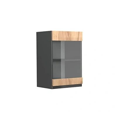 Image de Vicco Meuble de Cuisine Haut vitré R Line, Chêne Force doré/Anthracite, 40 cm J Shape