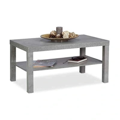 Image de Relaxdays 10025153 basse table d&#039;appoint, salon, canapé, aspect béton, étagère, MDF, H x L P 45 90 55 cm, gris clair, 1 élément