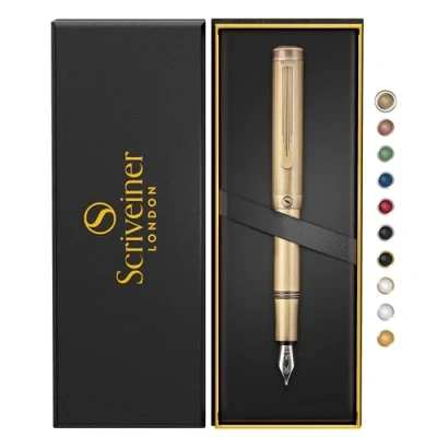 Image de Scriveiner stylo Plume de Luxe EDC (Moyen), Superbe poche en laiton, Finition brossée à la main, Convertisseur, allemande Schmidt, Coffret cadeau homme et femme, Joli design