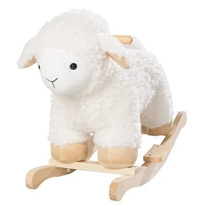 Image de roba Agneau à Bascule en Bois et Peluche Douce avec Poignées Aide Maîtriser l&#039;Équilibre pour Garçons Filles de 18 Mois jusqu&#039;à 6 Ans Supporte 30 kg Blanc