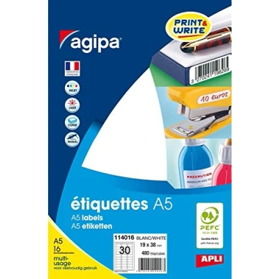 Image de Apli 114016 Etui de 480 Étiquettes blanches multi usage 19x38 mm Coins Arrondis Adhésif permanent