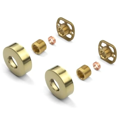 Image de Xcel Home Kit de fixation douche rond doré brossé (paire) murale avec raccords 3/4 supports facile pour valves exposées ou robinet