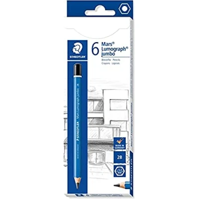 Image de Staedtler Mars Lumograph Jumbo, crayons à papier 2B gros module de haute qualité pour écriture et dessin, Étui carton avec 6 2B, 100J VE