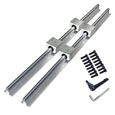 Image de GooEquip Lot de 2 rails linéaires SBR12 400 mm Avec arbres guidage et 4 blocs roulement SBR12UU Kit pour tour (SBR12 mm)