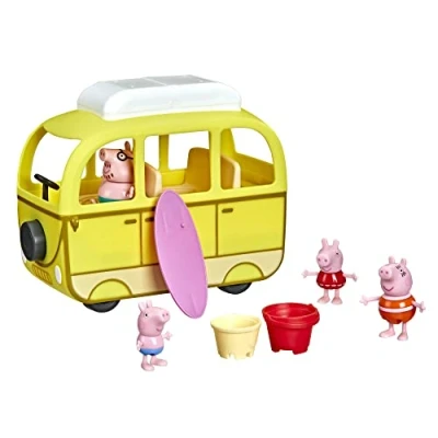 Image de Peppa Pig Peppa’s Adventures Beach Campervan Vehicle Preschool Toy: 10 Pieces, Rolling Wheels; Ages 3 and Up Multicolor F3632