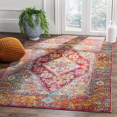 Image de Safavieh Crystal Collection Grand Tapis de Salon rectangulaire pour Une Utilisation en intérieur, Polypropylène, Bleu Ciel/Fuchsia, 90 X 150 cm
