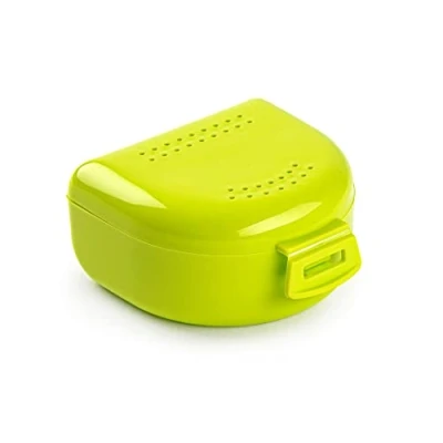 Image de Boîte pour appareil dentaires, et dentaires étui respirant avec trous d&#039;évent portable, durable facile à nettoyer 80 x 35 mm porte bite dentaire en plastique vert citron vert.