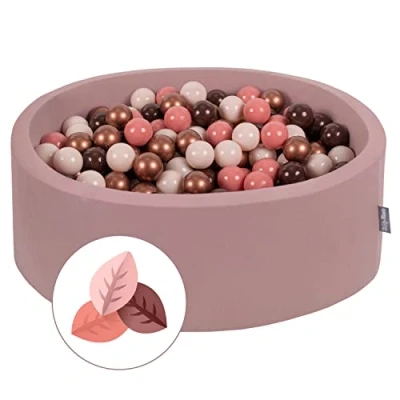Image de KiddyMoon Piscine À Balles pour Bébé Rond 90X30cm/300 7Cm Fosses Boules Jouet Enfant, Automne: Brun/Cuivre/Beige Pastel/Saumon