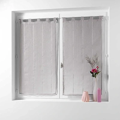 Image de Douceur d&#039;Intérieur CDaffaires Paire Droite Passants 2 x 90 120 cm Voile Sable Fils Chenille linahe Taupe