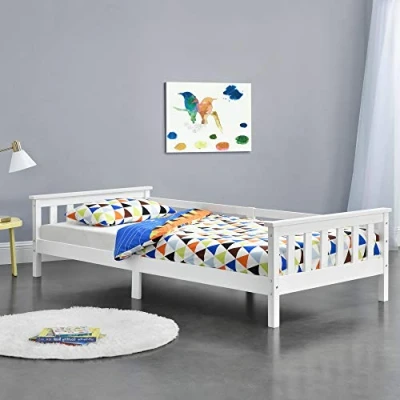 Image de [en.casa] Lit d&#039;enfant Design Cadre Stylé Structure Solide Capacité de Charge 100 kg Bois Pin Contreplaqué 200 x 90 cm Blanc Mat Laqué