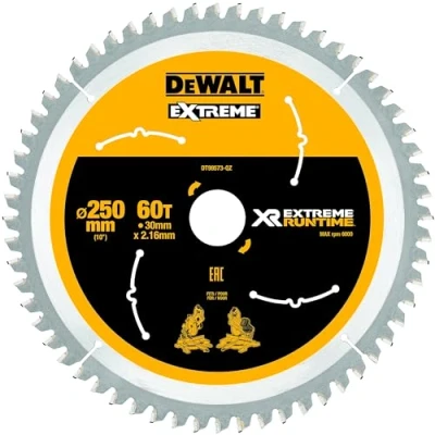 Image de DeWalt XR Extreme Runtime Lame de scie circulaire statique, 1 pièce, 250/30 mm 60 WZ/FZ, dt99573 QZ Noir/Jaune