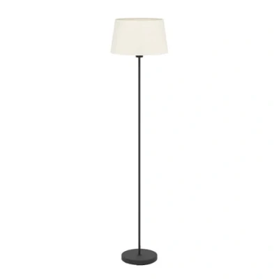 Image de Eglo Lampadaire Febres, luminaire sur pied avec abat jour textile, lampe de salon en métal noir et tissu bouclette blanc, interrupteur à pied, douille E27