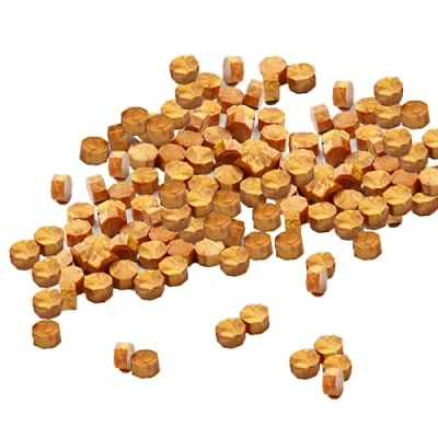 Image de Sceau Cire,Cire pour Sceau,Cire à Cacheter,Cachet de Cire,Perles Cire Cacheter,Cires Adhésifs,Octogonal,Sceau timbre,Papier Cadeau,Sceau Décoratif(Or Rétro,100PCS)