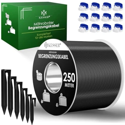 Image de KESSER® câble de délimitation 250 m + 800 piquets 12 connecteurs pour Robot Tondeuse à Gazon, kit d&#039;accessoires Universel Compatible avec