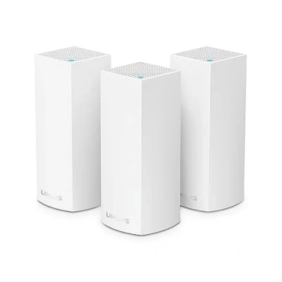 Image de Linksys Système Wi Fi 5 Mesh Triple Bande Velop Whw0303 Ac2200 (Routeur Wlan, Répéteur Amplificateur de Signal Jusqu&amp;Apos;à 525 M2, pour Plus 60 Appareils, 6 Ports ethernet, Pack 3, Blanc)