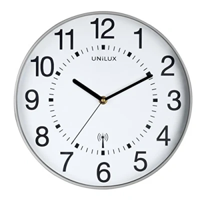Image de Unilux Maxi Wave Pendule de bureau Système Quartz Radio pilotée et Lisible jusqu&#039;à 150 m Ø 37,5 cm Gris métal