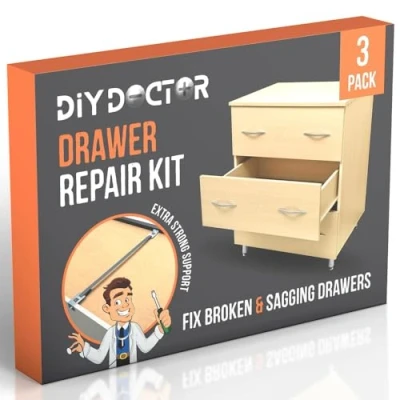 Image de DIY Doctor 3 Kits de réparation pour tiroirs Répare les cassés et déformés un tiroir en quelques minutes avec la bande plus solide du marché Supports renforcés