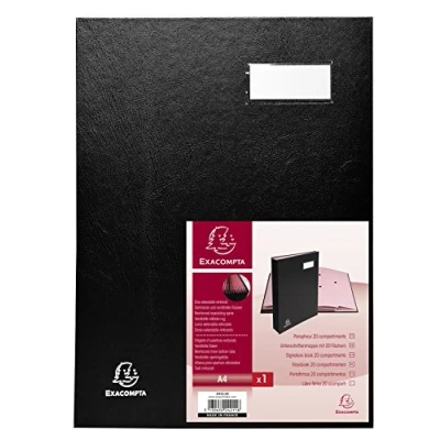 Image de Exacompta Réf. 24211E 1 parapheur direction dos à soufflets toilé porte étiquette couverture plastifiée 20 compartiments en carte rose avec 3 perforations 24x32 cm couleur noir