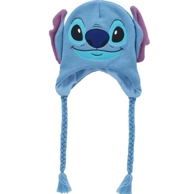 Image de Concept One Disney Lilo and Stitch Bonnet d&#039;hiver en Acrylique avec Pompons, Bleu, Taille Unique Mixte