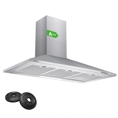 Image de CIARRA CBCS9201 Hotte Aspirante 90 cm Filtres à Charbon INCLUS Classe A 370m3/h Recyclage ou Evacuation Cheminée Extensible Inox