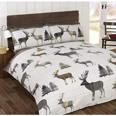 Image de So Soft Cerf lit Simple Housse de Couette et taie d&#039;oreiller Parure en Flanelle Coton brossé pour Naturel, Gris