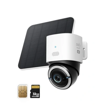 Image de eufy Security Camera Surveillance WiFi 4G LTE Cam S330, 4K UHD Inclinaison panoramique, Alimentation Solaire sans Fil par Panneau Solaire, Suivi Humain/véhicule IA, avec Carte SIM (Reconditionné)